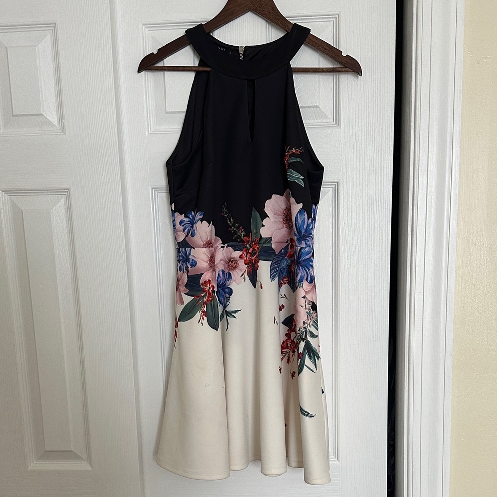 Ted Baker Black and Cream Floral Mini Dress
